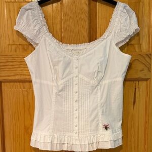 Guess White Ruffled Square-Neck Button Front Top